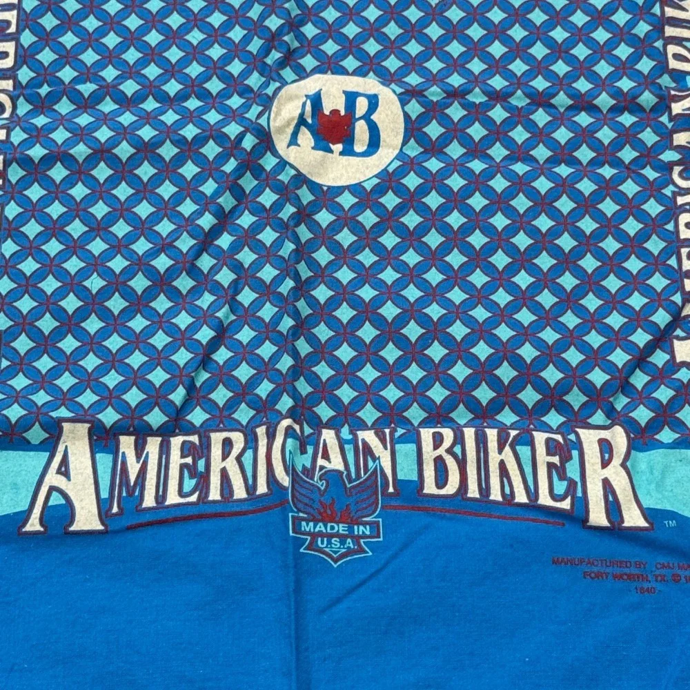 Vintage 1982 American Biker Bandana Blue Made in USA CMJ Marketing Motorcycle